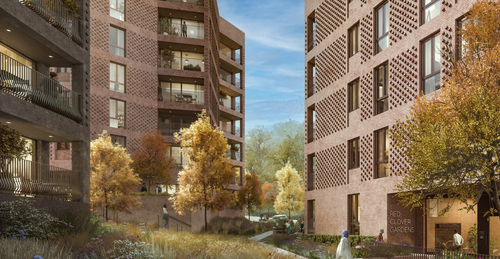 A CGI view of new shared ownership apartments at Red Clover Gardens, Lion Green Road